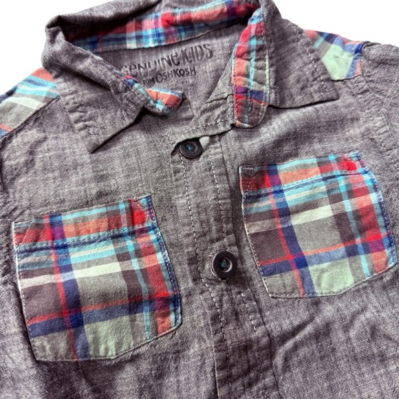Genuine Kids from OshKosh Toddler Boy Button-Down Shirt – Grey Plaid – Size 2T - Picture 2 of 8